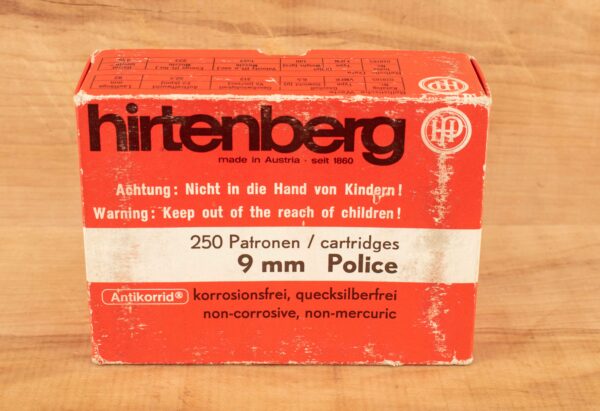 Hirtenberg 9x18mm Police 100 Grain FMJ Flat Nose Ammunition - 250 ROUNDS