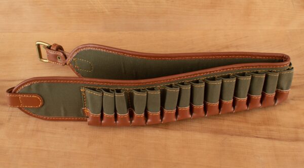 28 Gauge Cartridge Belt - LEATHER & CANVAS,  GREEN, SIZE 30” - 40”