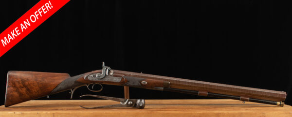Brown & Rodda 8 Bore Percussion Rifle -1846, DAMASCUS, SILVER ACCENTS, RARE